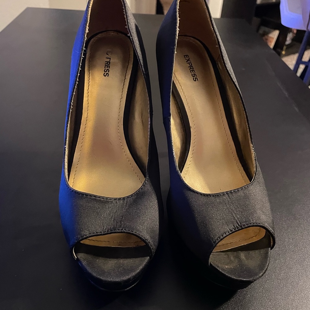 *Like New* Express Black Peep Toe Satin 4” Heels